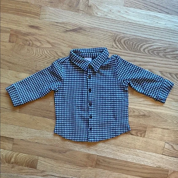 Hanna Andersson - Black and White Checkered Button-Down Shirt with collar - Picture 5 of 10